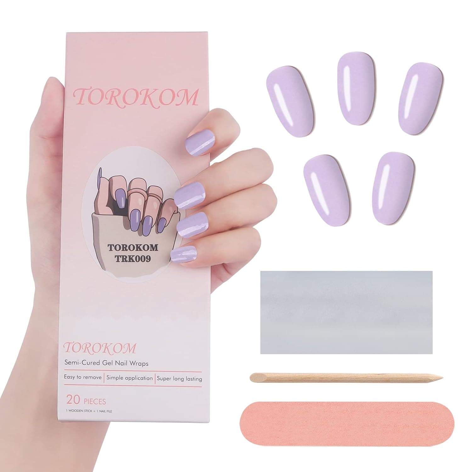 TOROKOM Nail Polish Strips Semi Cured Gel Nail Strips Stick on Nail Polish Strips Stickers Real Nail Polish Wraps for Women Girls Teens Includes Nail File, Cuticle Stick, Nail Wipes