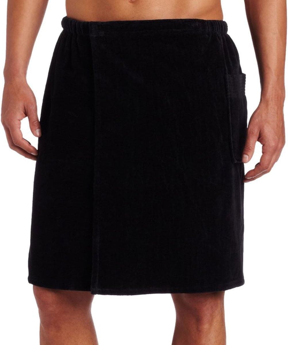 Spa Towels for Men, Spa Bath Wrap with Adustable Closure with Pocket, One Size, Black Color