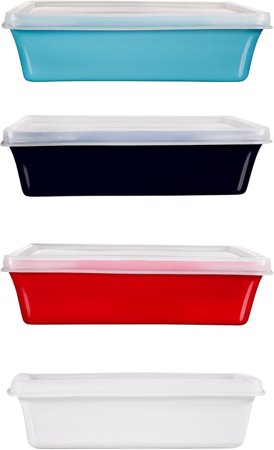 4 Assorted Rectangle Ceramic Casserole Bakers 16 Oz Baking Dish Roasting Lasagna Pan, with Plastic Lid - by Home Essentials & Beyond