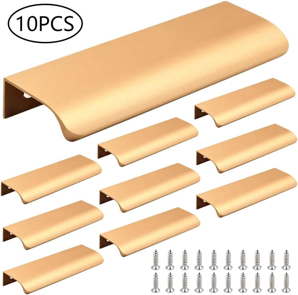LICTOP 10 Pcs 120mm / 4.73" Champaign Gold Modern Finger Edge Pull Tab Pull,Finger Drawer Pull