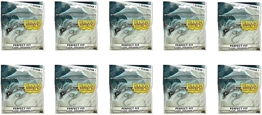 Dragon Shield Bundle: 5 Packs Perfect Fit Clear Standard Size Sideloader Sleeves - 500 Sleeves Total
