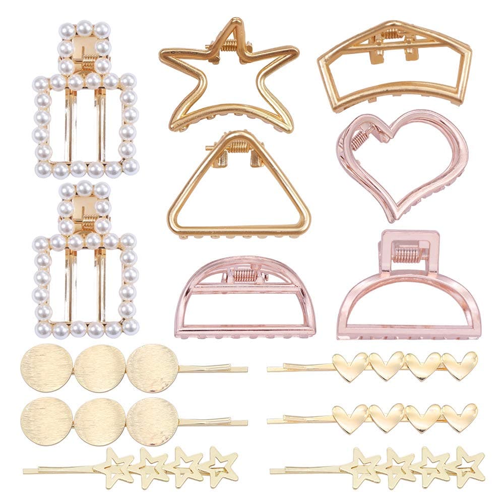 14 Pcs Metal Hair Claw Clips for Women Geometric Jaw Clamp Fashion Gold Bobby Pins Jaw Clips for Party Wedding Daily Use