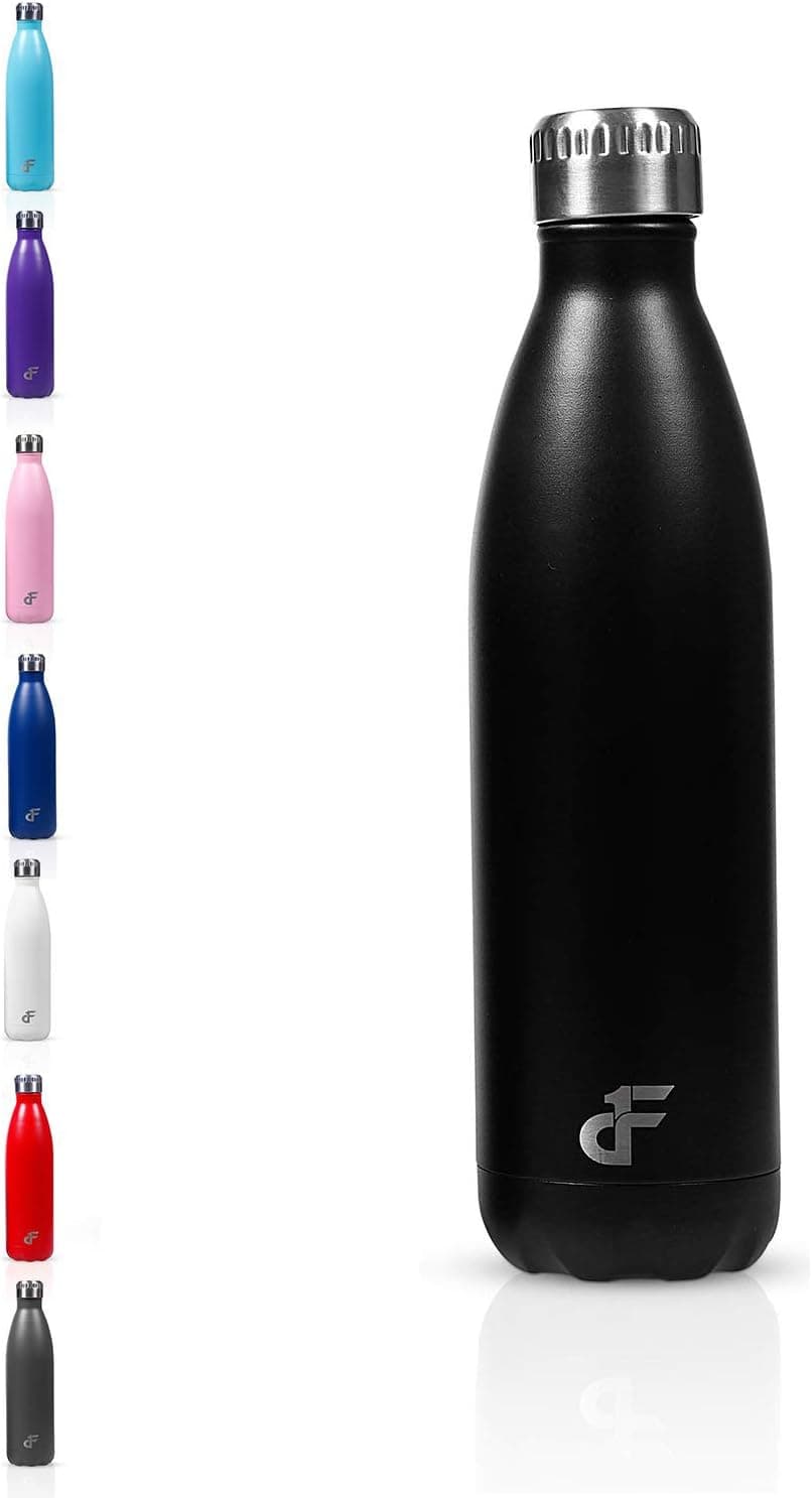 Day 1 Fitness Stainless Steel Water Bottle Narrow Mouth with Screw Lid (12, 17, or 25 oz) - 3 Size and 8 Color Options - Vacuum Insulated, Double Wall, Powder Coated Sweat Proof Thermos