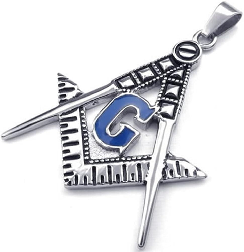 KONOV Mens Freemason Masonic Stainless Steel Pendant Necklace, Blue, 24 inch Chain