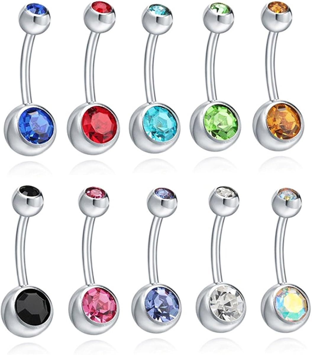 YEEQIN 10pcs Belly Button Ring Body Jewelry Piercing Crystal Barbell Surgical Steel Piercing Jewelry