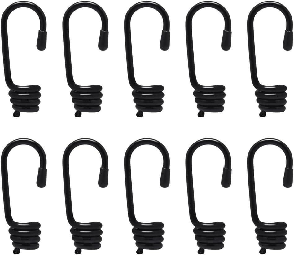 Hysagtek 10 X 8mm Plastic-Coated Bungee Shock Cord Hook Spiral Wire Hooks End for Elastic Rope Strapping Tape (Without Bungee Cords)