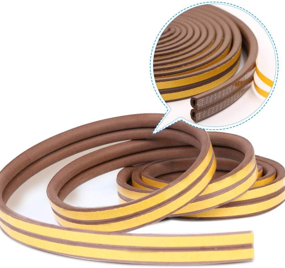 Weather Stripping for Doors/Windows, Self Adhesive Foam Weatherstrip, Soundproofing Weatherstrip Gap Blocker, Collision Avoidance Rubber Self-Adhesive Weatherstrip(2 Pack) (Brown-1 Pack)