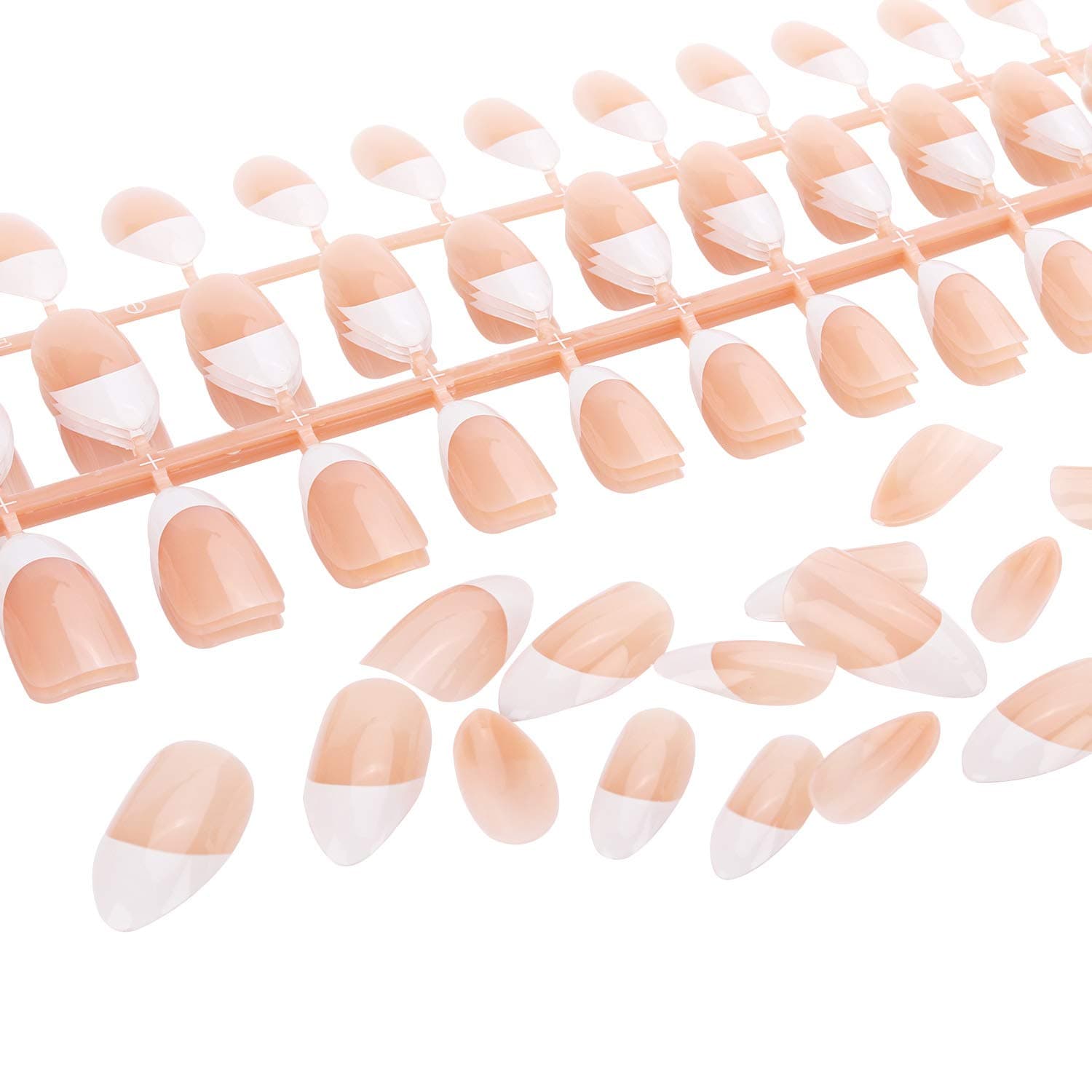 Yokilly 120pcs Natural French Fake Nails 12 Different Size Acrylic Full Cover Press On Artificial Nails Short Kit with Nail Glue Stickers,Files and Manicure Stick (B)