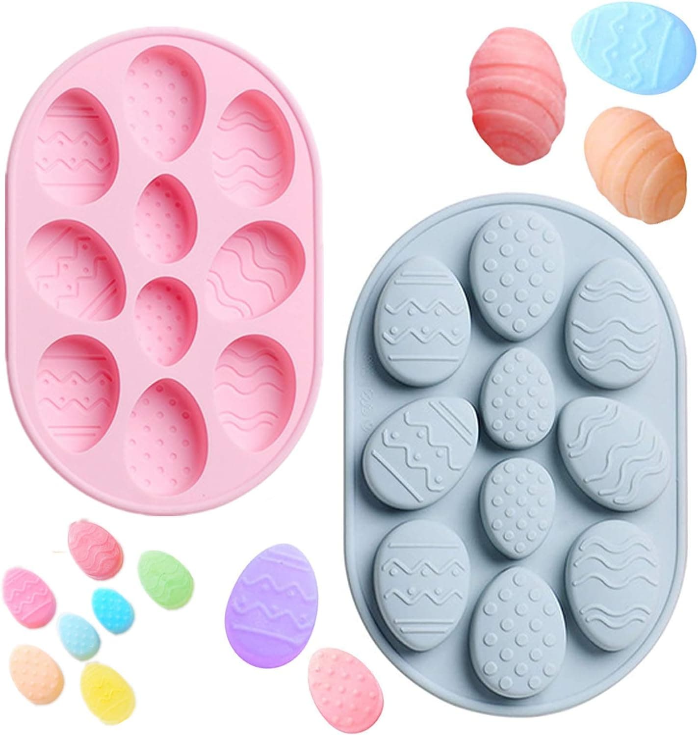 2 Pcs 10 Holes Easter Egg Silicone Mold Maker Chocolate Making Eggs Bunny Candy Cupcake Pudding Baking Mold Creative DIY Handmad Mold for Kitchen Cakehous