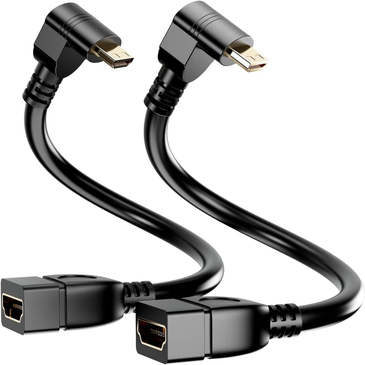 BERLAT 15CM High Speed 90 Degree Mini HDMI Left-Toward Male to HDMI Female Cable Adapter Connector Supports Full HD 4K 1080P 3D Player,(6.0in, Downward Angle) - 2 Pack