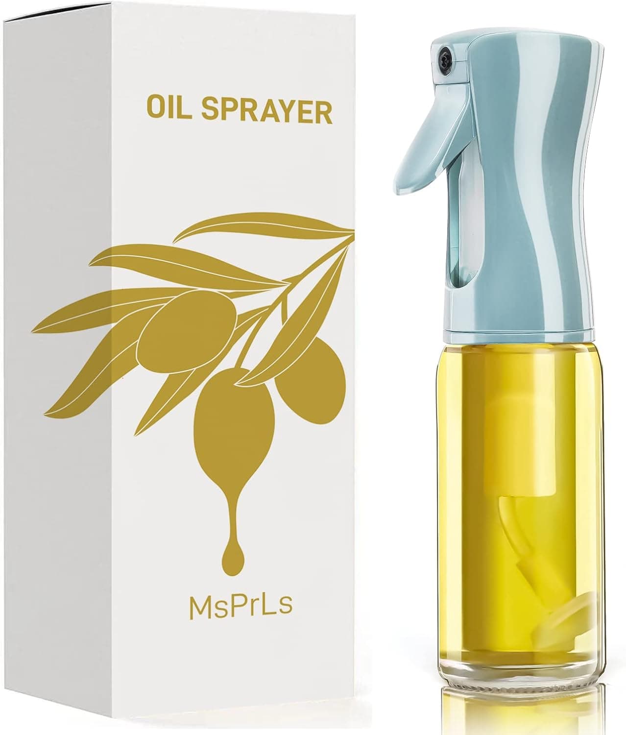 Olive Oil Sprayer | Glass Oil Mister Oil Sprayer for Cooking | 220ml/7.4 oz Blue Clear Spray Bottle - Must Have for Air Fryer, Everyday Cooking, Baking, BBQ, Salad | Oil Spritzer Easy to Refil and Use