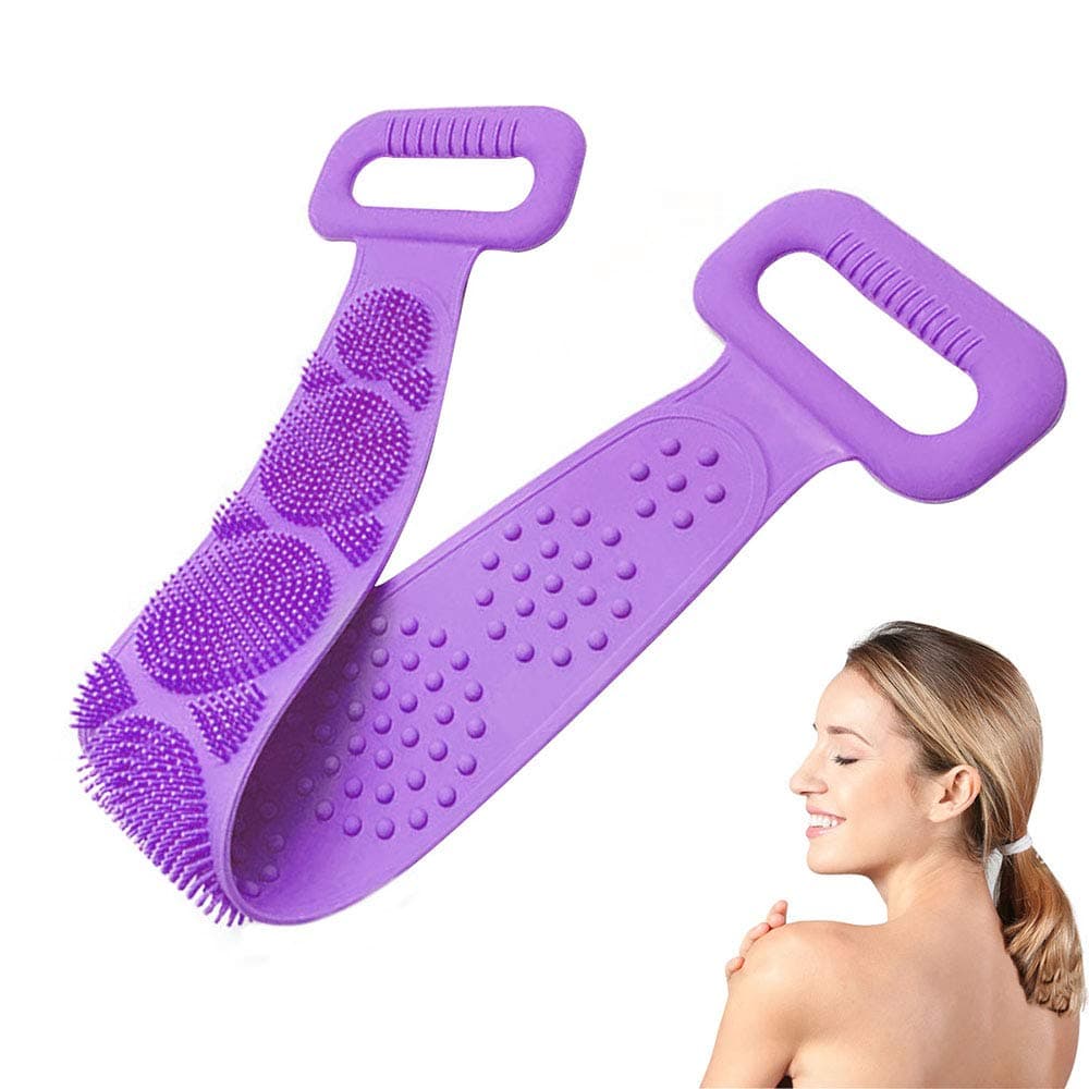 Back Scrubber for Shower,Silicone Body Scrubber,Exfoliating Silicone Bath Body Brush with Soft Brush Bristles and Massage Dots,Eco Friendly(Purple)
