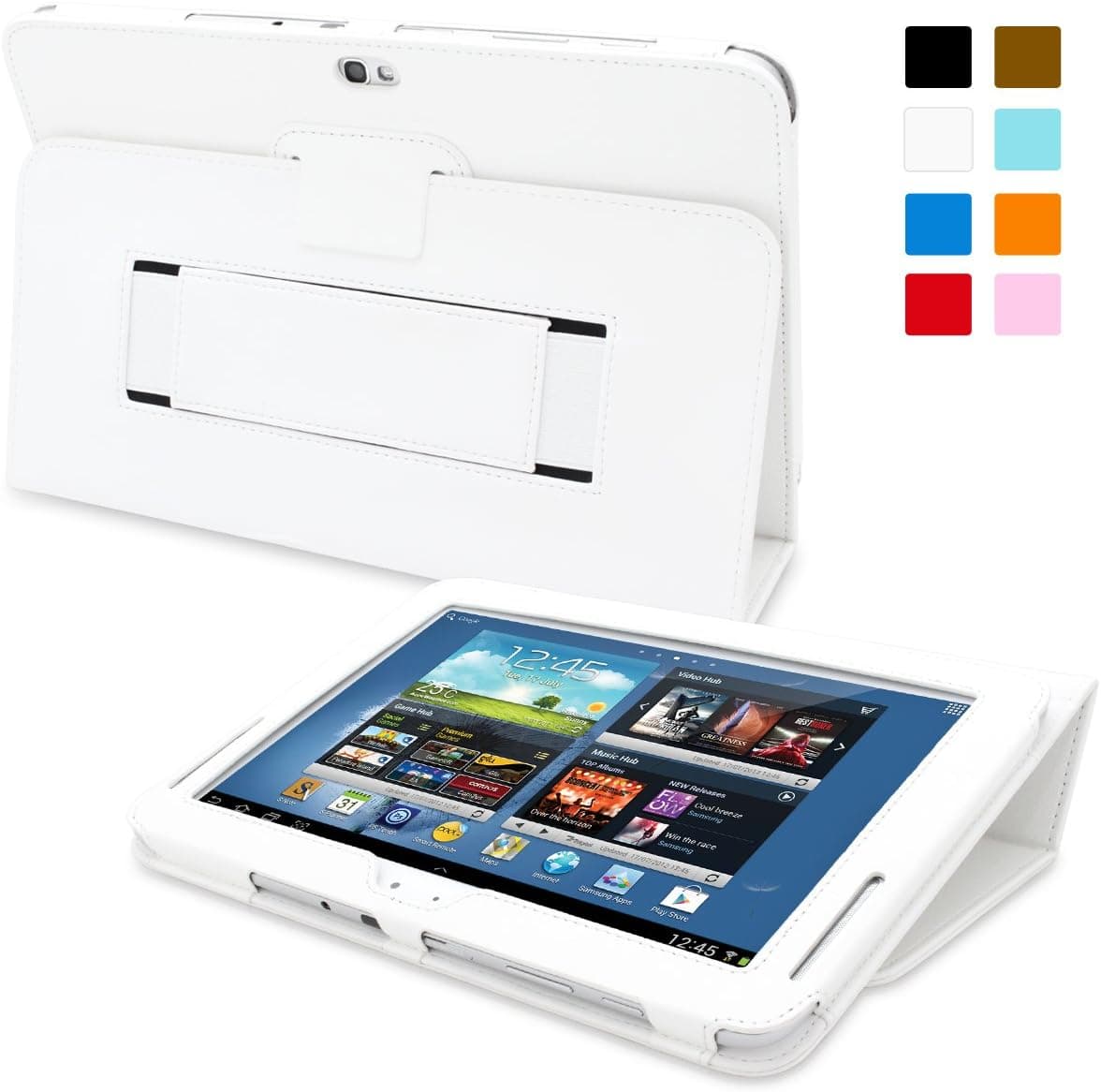 Snugg Galaxy Note 10.1 (2013) Case, White Leather Smart Case Cover Samsung Galaxy Note 10.1 (2013) Protective Flip Stand Cover with Auto Wake/Sleep