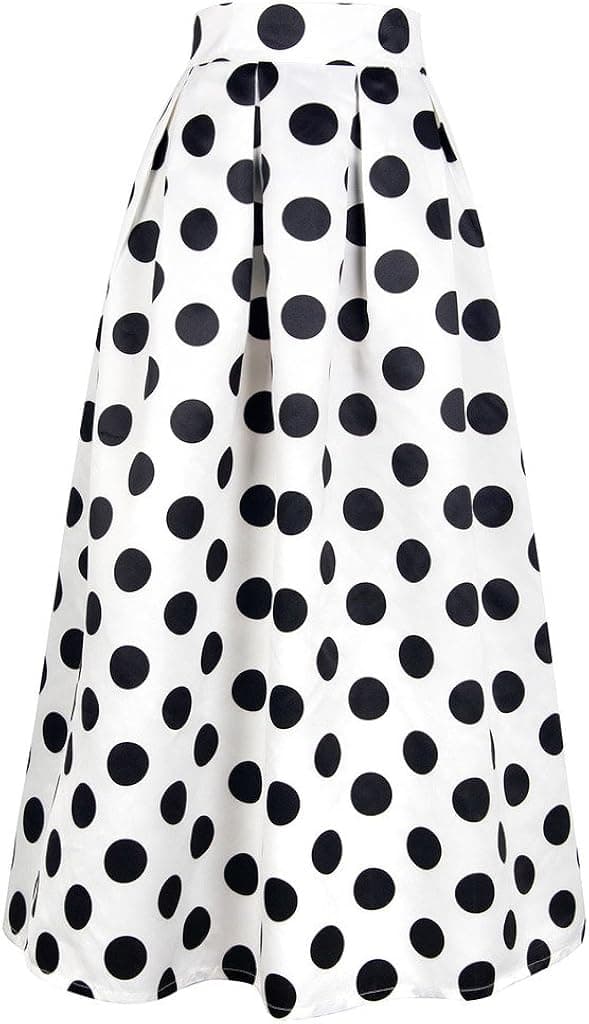 PERSUN Women's Casual High Waist A-Line Polka Dots Print Long Maxi Skirt