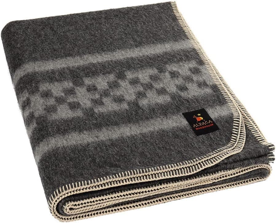Thick Alpaca Wool Blanket Heavyweight Alpaca Wool Blanket Camping Outdoors Indoors Soft Peruvian Alpaca Wool Blankets That Come in Twin Queen King Size Ethnic Design (Dark Gray/Soft Gray, Twin)