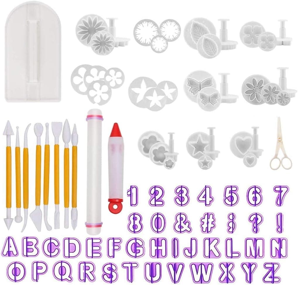 Fondant Tools - Fondant Cake Sugarcraft Alphabet Letters Cutters Cake Decorating Tools Cutters Icing Modelling Tool Kit Rolling Pin, Smoother, Embosser Mould Tools,Scissors