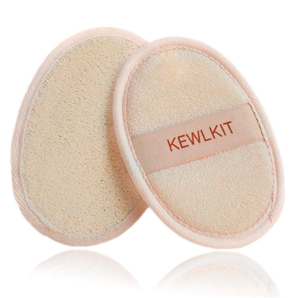 2 Pack Loofah Sponge Pads, 100% Natural Luffa and Terry Cloth Exfoliating Loofah Sponge Scrubber Body Glove for Spa, Bathing and Shower- Oval