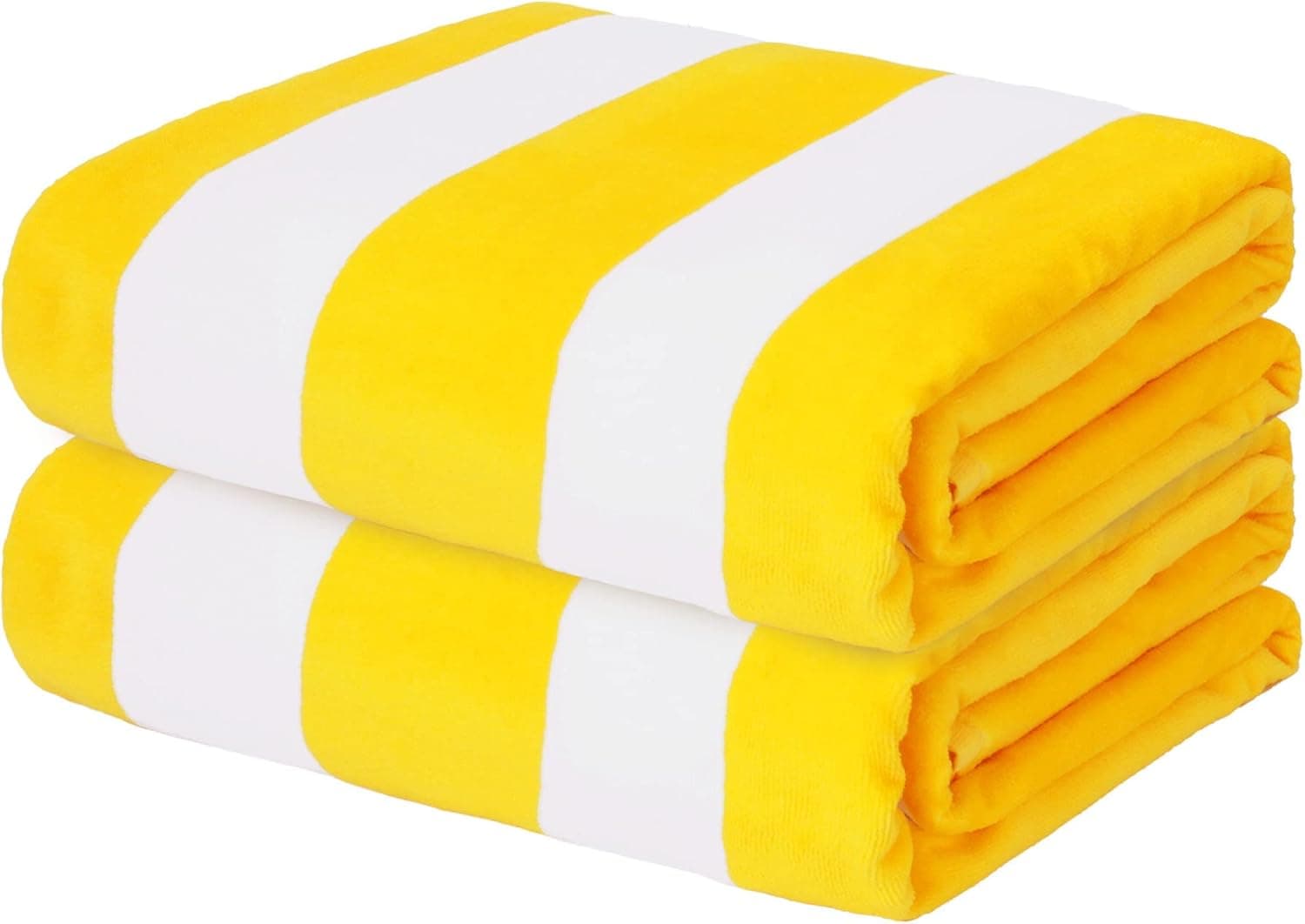 Exclusivo Mezcla 2-Pack 100% Cotton Large Cabana Stripe Beach Towels, Super Absorbent Soft Plush Pool Towel, Bath Towel (Yellow, 30"x60")