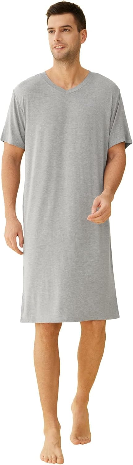 Latuza Men's Bamboo Viscose Nightshirt Short Sleeves Sleep Shirt
