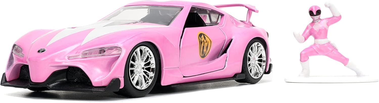 Mighty Morphin Power Rangers 1:32 Toyota FT-1 Concept Die-cast Car with 1.65" Pink Ranger Figure, Toys for Kids and Adults
