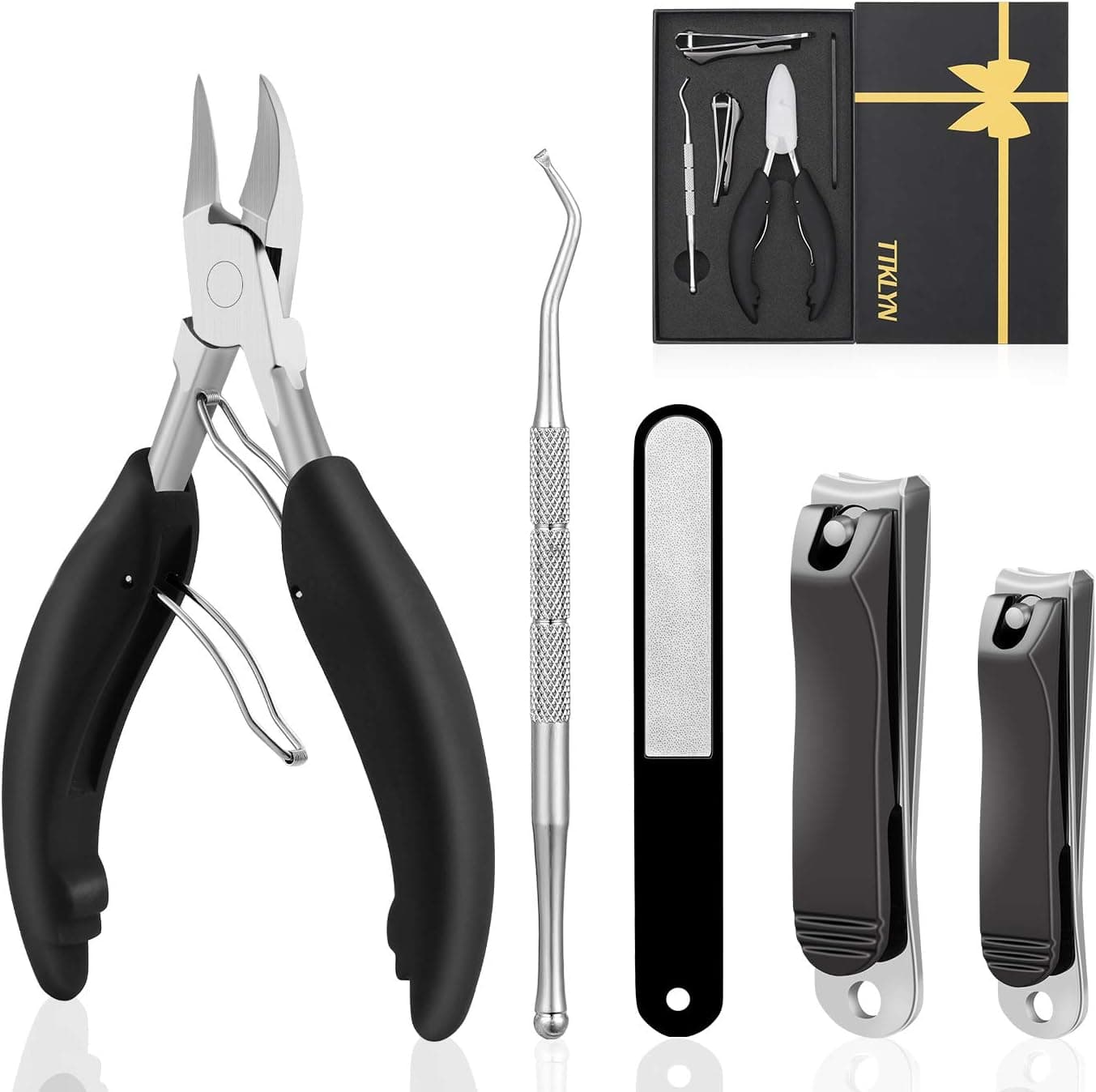 Nail Clippers Set,5 Pcs Sharp Toenail and Fingernail Clippers for Thick, Fungal or Ingrown Toenails with Easy Grip Rubber Handle