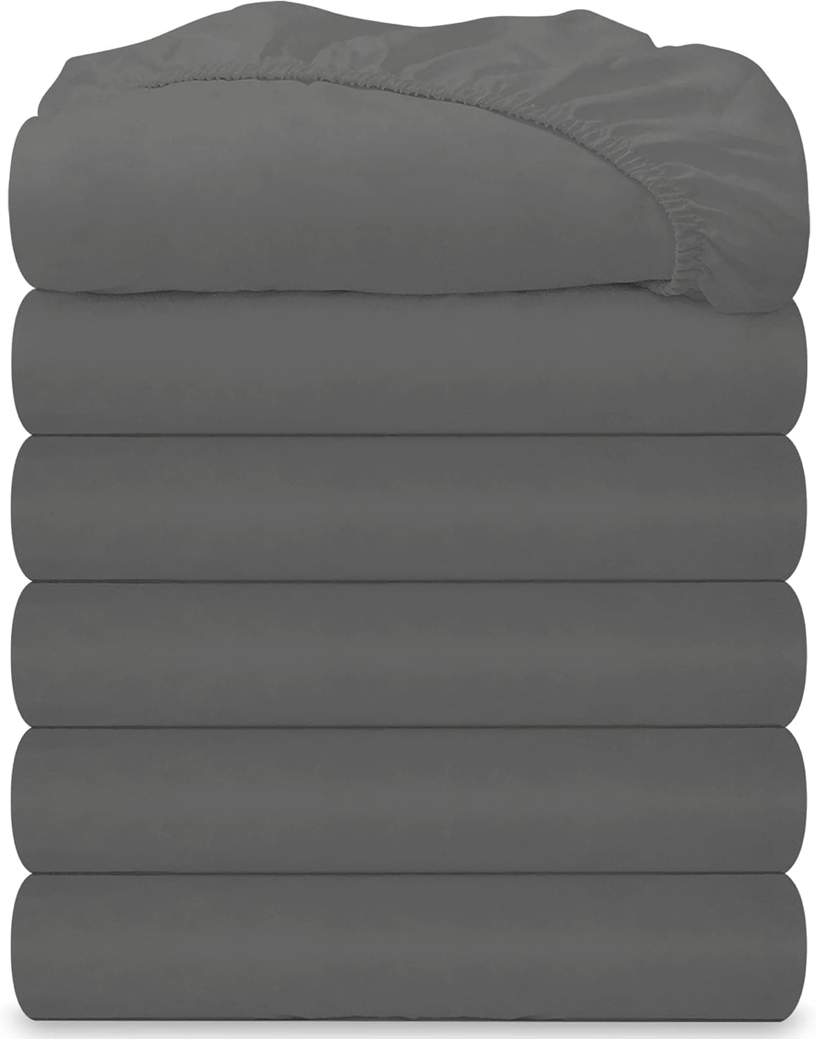Royale Linens 6 Pack King Fitted Sheet Set - Bottom Sheet - Ultra Soft & Breathable - Brushed 1800 Microfiber - Wrinkle & Stain Resistant - Hotel Quality Deep Pocket Stretches Up to 16" (Queen, Grey)
