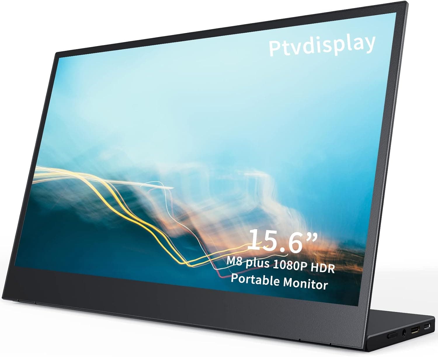 PTVDISPLAY Portable Monitor, 15.6 inch IPS 1080P Laptop Screen Extender, Travel Gaming External Monitor with Smart/Speakers for Laptop PC Phones and Gaming Mac Xbox PS4 Switch. (Black, 15.6 inch)
