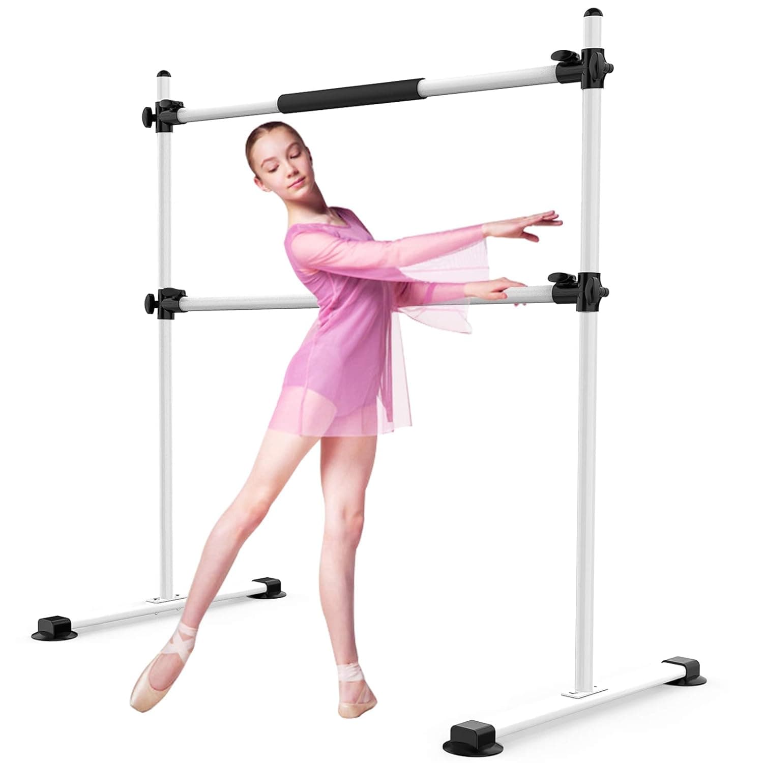 Segteckric Portable Dance Ballet-Barre Bar for Home - 4ft Upgraded Adjustable Freestanding Stretching Ballet Double Bar Fitness Exercise Equipment for Kids Women Men (White)