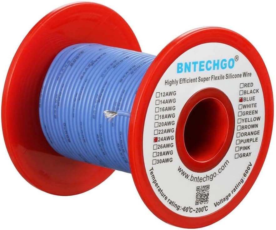 BNTECHGO 24 Gauge Silicone Wire Spool 100 ft Blue Flexible 24 AWG Stranded Tinned Copper Wire