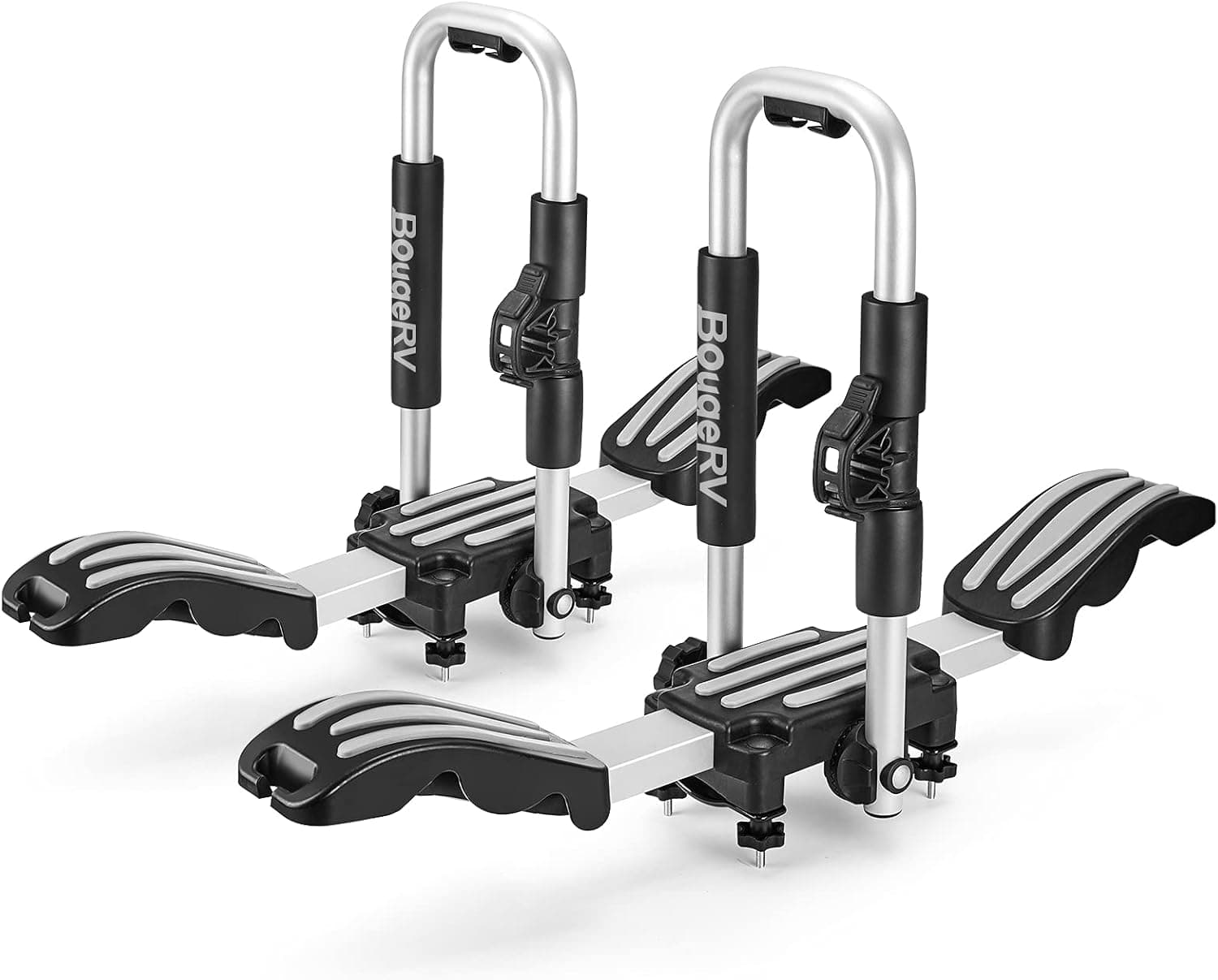 BougeRV Kayak Roof Rack for 2 Kayaks Folding Kayak Rack Anti-Rust Free Assembly J-Cradle Carrier Rack Universal Fitment for Most Roof Racks, for Kayak, SUP or Surfboard (One Pair)