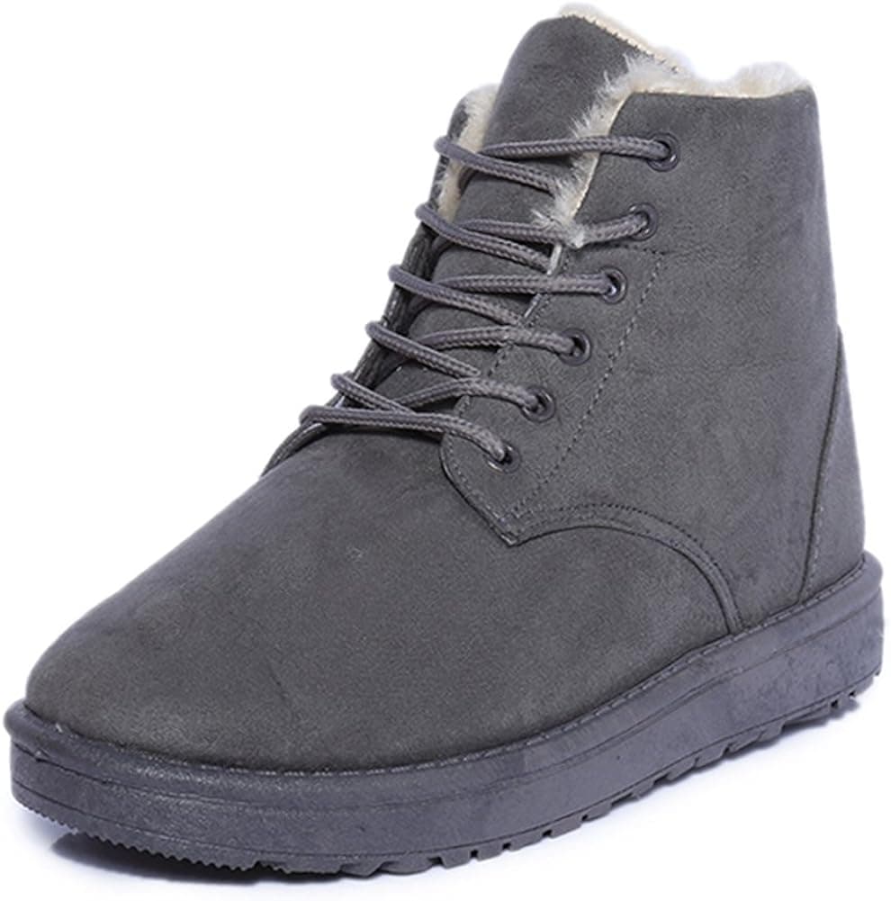 Women's Suede Cotton Flat Platform Sneakers Winter Warm Lace Up Snow Boots