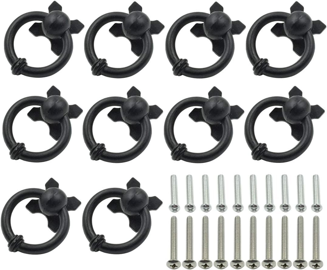 LC LICTOP 10Pcs Black Single Hole Pull Handle Metal Flower Shape Cabinet Drawer Door Knob with Screws