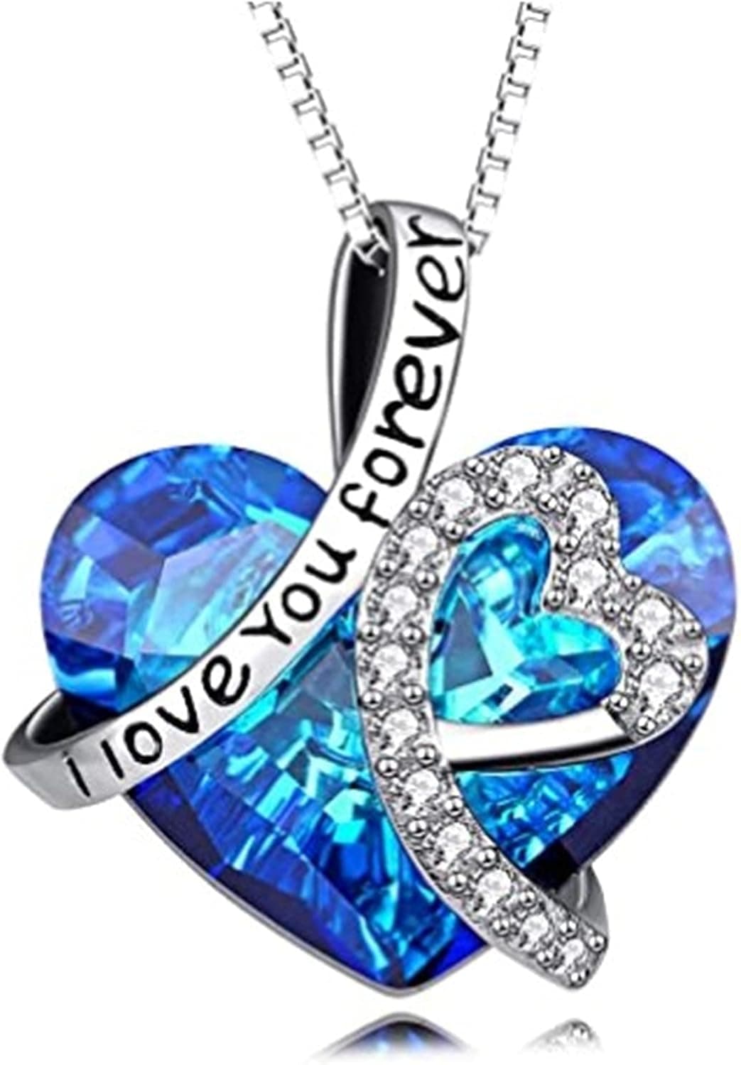 JIAYIQI Love Heart Pendant Necklaces for Women Silver Tone Rose Gold Tone Crystals Birthstone Mother's Day Jewelry Gifts for Women Birthday