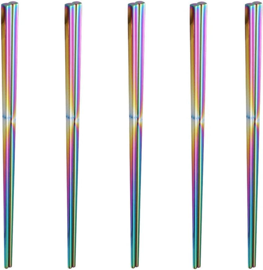 Pankowl Stainless Steel Chopsticks Series-Reusable Multicolor Lightweight 304 Stainless Steel Chopsticks Metal chopsticks 5 Pairs Gift Set (Colorful)