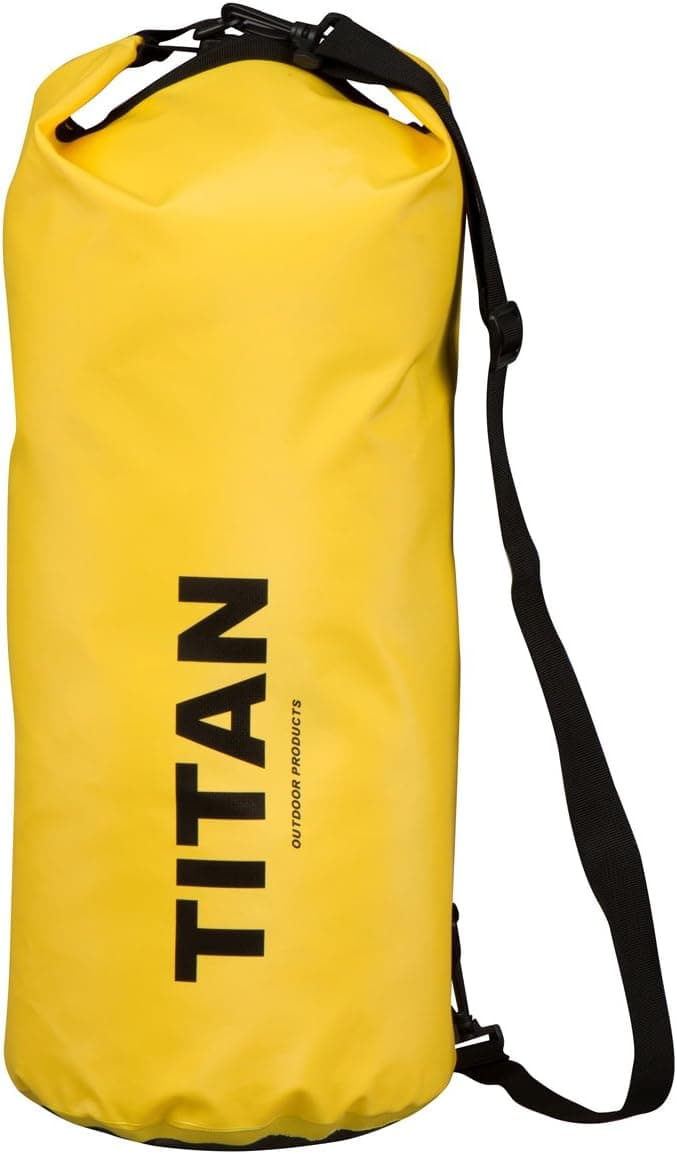 Titan Outdoor Products Waterproof 500D PVC Fabric Bag with Closure and Shoulder Strap Detachable, Yellow, 20L