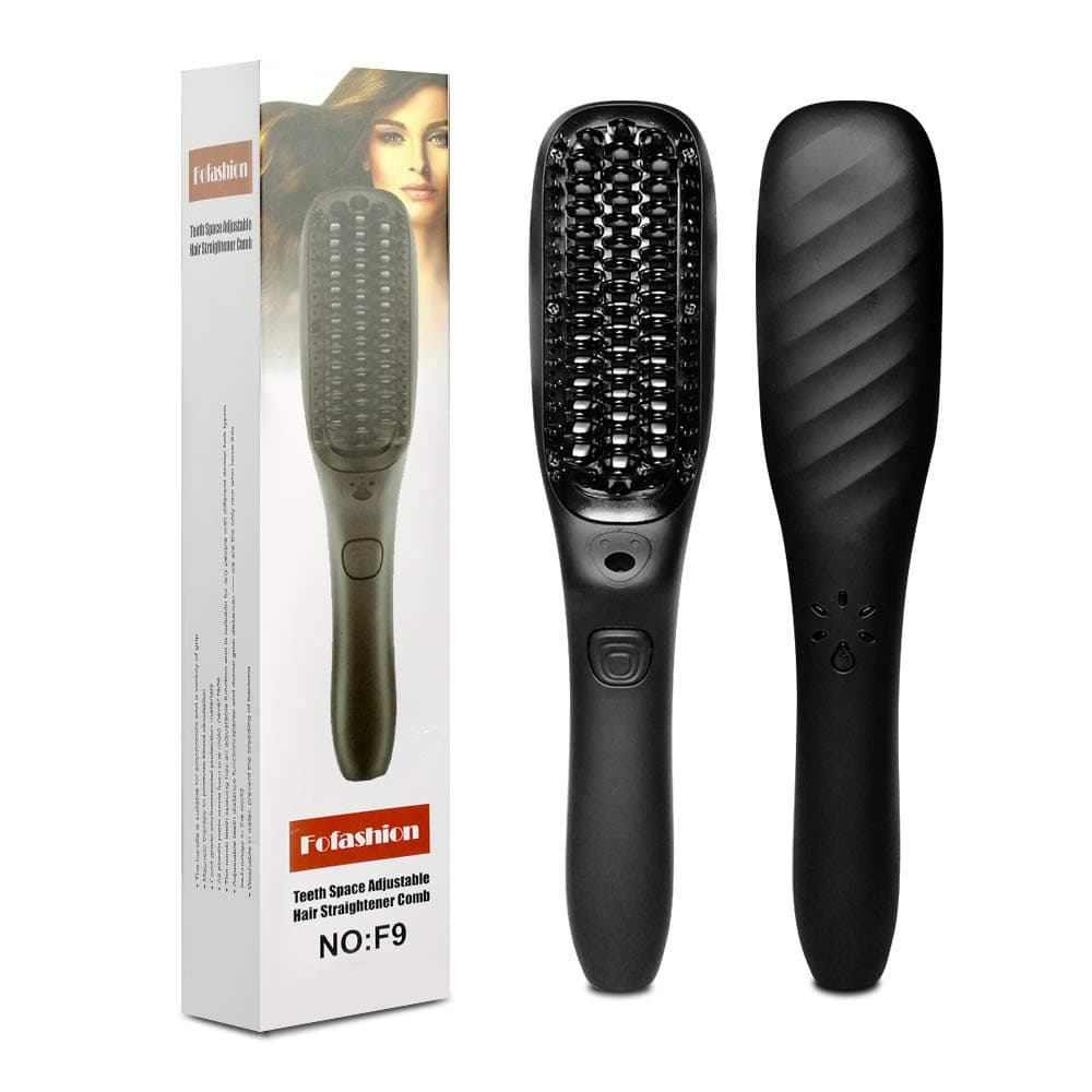 Hair Straightener Brush,Beard Straightener,Adjustable Hair Comb (Black)