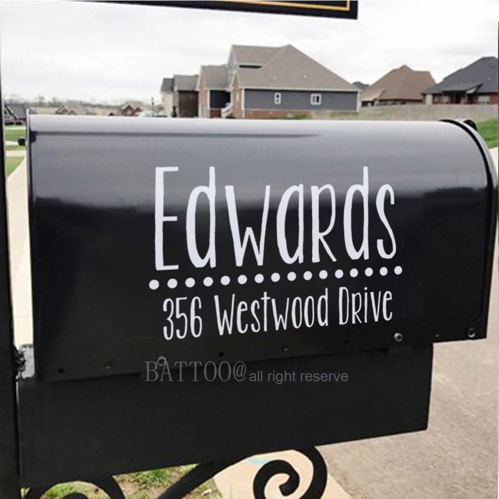 BATTOO Custom Mailbox Decals with Last Name and Address House Numbers Decor Personalized Family Name Decal for Mailbox Front Door 8" Wide by 5" Tall Plus Free Hello Door Decal