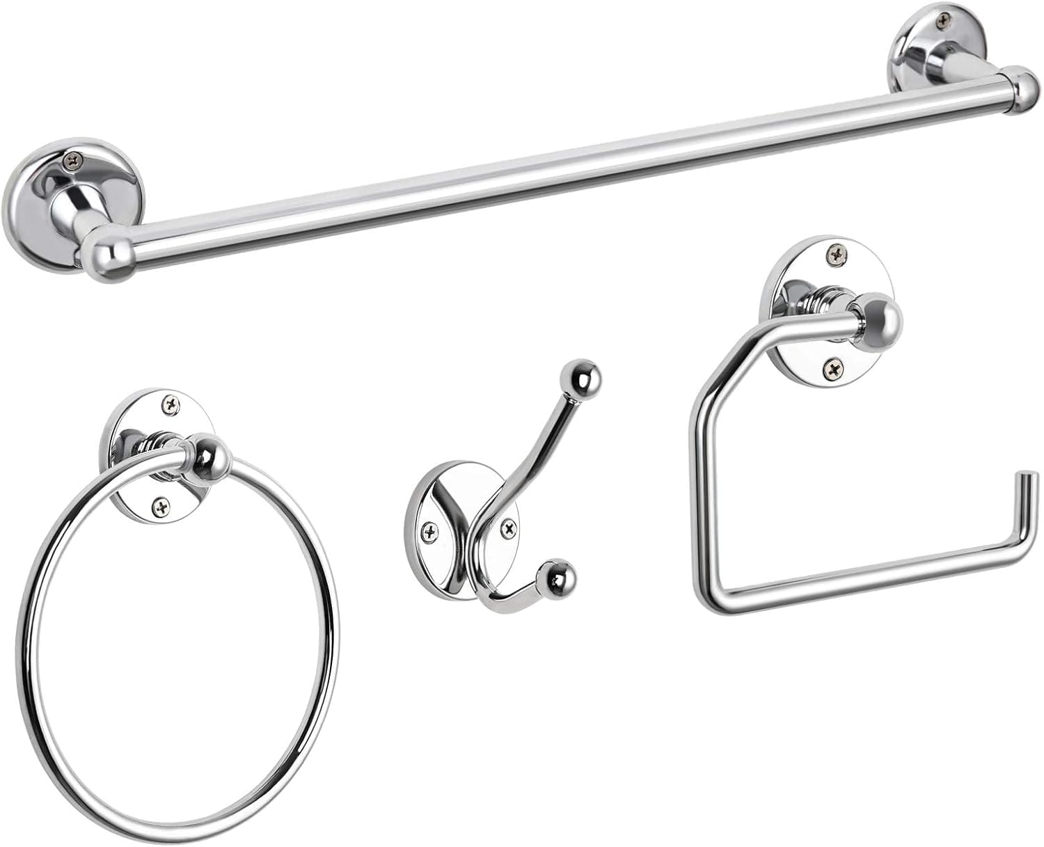 LIANTRAL Bathroom Hardware Set, 4-Piece Polished Chrome Bath Accessories Kit with 18’’ Towel Bar, Toilet Paper Holder, Towel Ring and Robe Hook,Wall Mounted