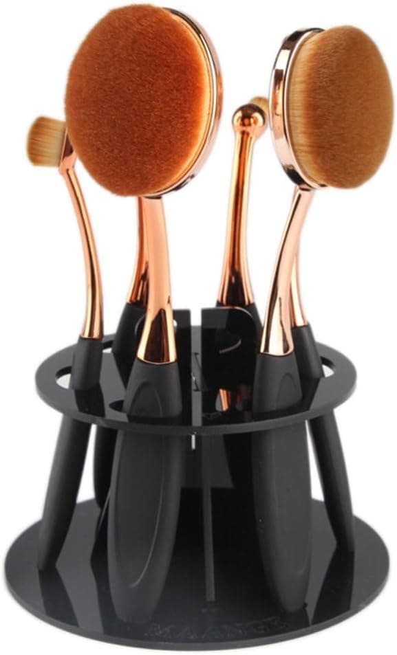 Makeup Brush Holder, Gotd 6 Hole Oval Makeup Brush Holder Drying Rack Organizer Cosmetic Shelf Tool (Black)