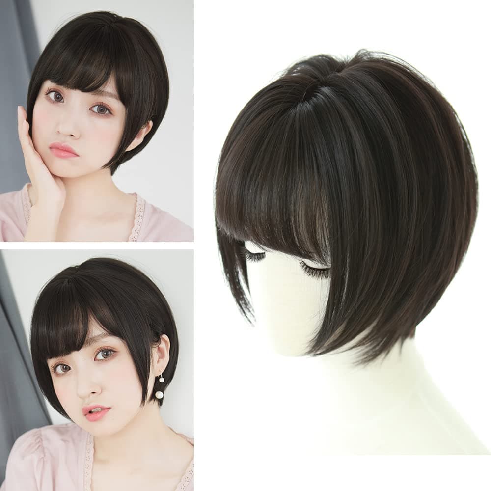 BRIGHT LELE Natural Full Short Straight Bob Hair With Air Bangs Wigs for Women Synthetic Stright Hair Wig for Daily Party Cosplay Wig HF618-BC