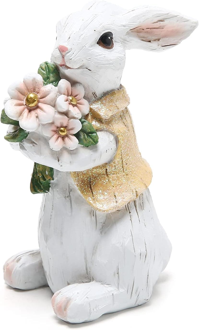 Hodao Easter Bunny Decorations Spring Home Decor Bunny Figurines(Spring White Rabbit)