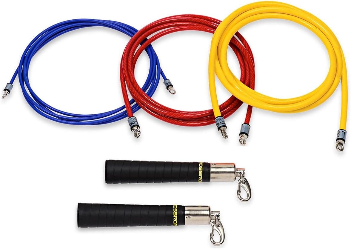 Crossrope Double Under Domination Jump Rope Set 2.0: Weighted Ropes for Cardio, Speed, Weight Loss, Endurance, and Power Guarentee - 1 Stamina Cable, 1 Explode Cable, 1 Power Cable, Quick Handles
