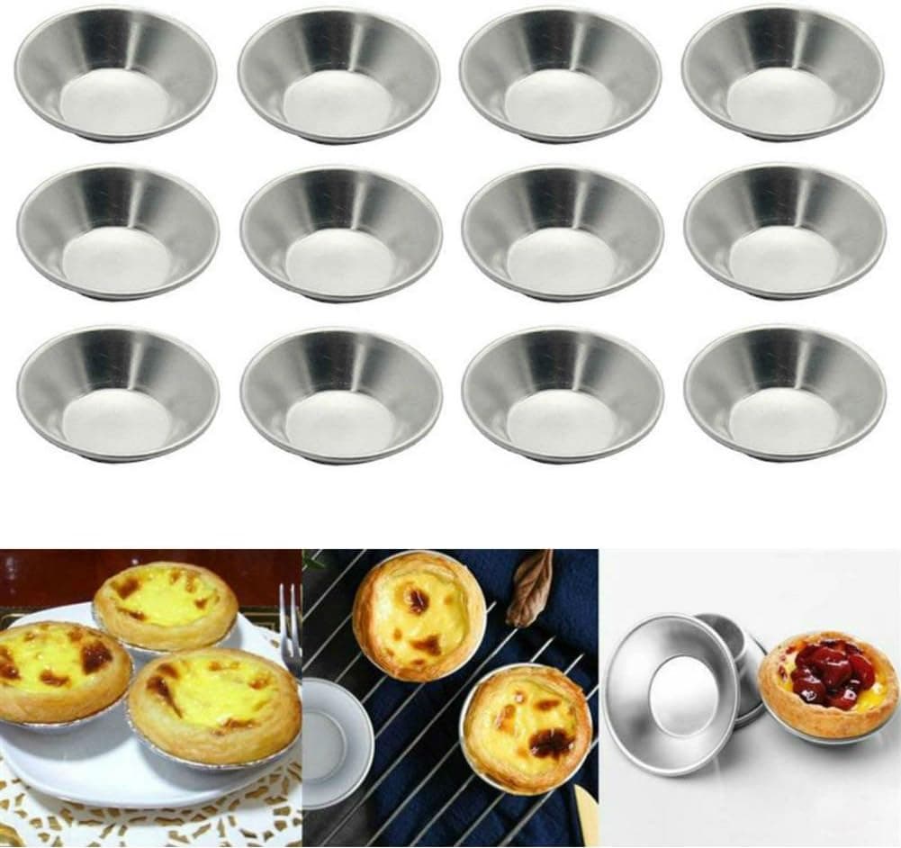 AKOAK Egg Tart Mold Heat Resistant Non Stick Aluminum Mini Pie Cupcake Cake Pan Cookie Pudding Jello Chocolate Molds Tin Baking Tool Baking Cups (12)