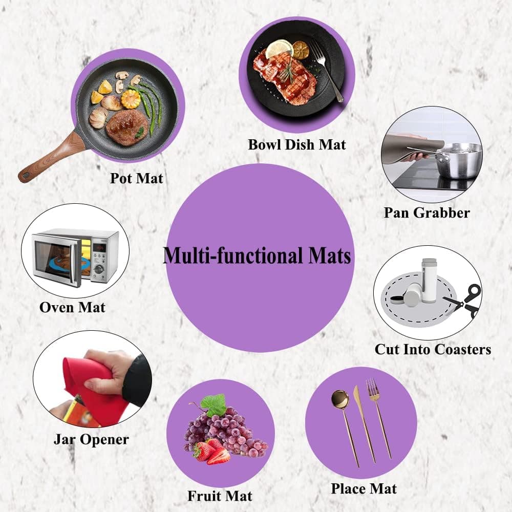 Multi-Purpose Silicone Original Microwave Mat | BPA Free, Food Grade Safe, Heat Resistant to 475°F, Dishwasher Safe - Splatter Guard, Hot Pad, Pot Holder, Minimize Mess,12 Inch, 2PCS (Purple)