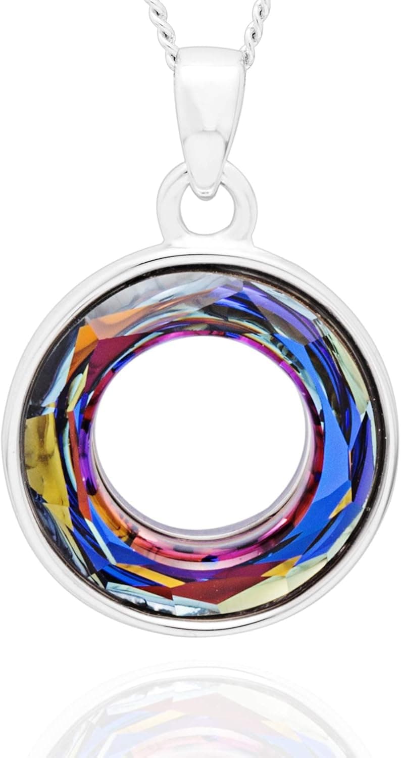 The One Necklace for Valentine's Day Pendants with Aurora Borealis Circle Crystal Multi Color Women Promise Gifts Jewelry for Girls Girlfriend Wife Daughter Mom Anniversary Birthday from Swarovski
