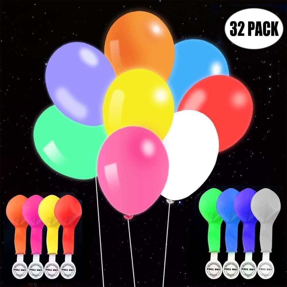 TECHSHARE 32 Pack LED Light Up Balloons, 8 Colors Flashing Lights Glow in The Dark Balloons for Party Supplies Birthday Party Wedding Decorations - Can be Filled with Helium, Air