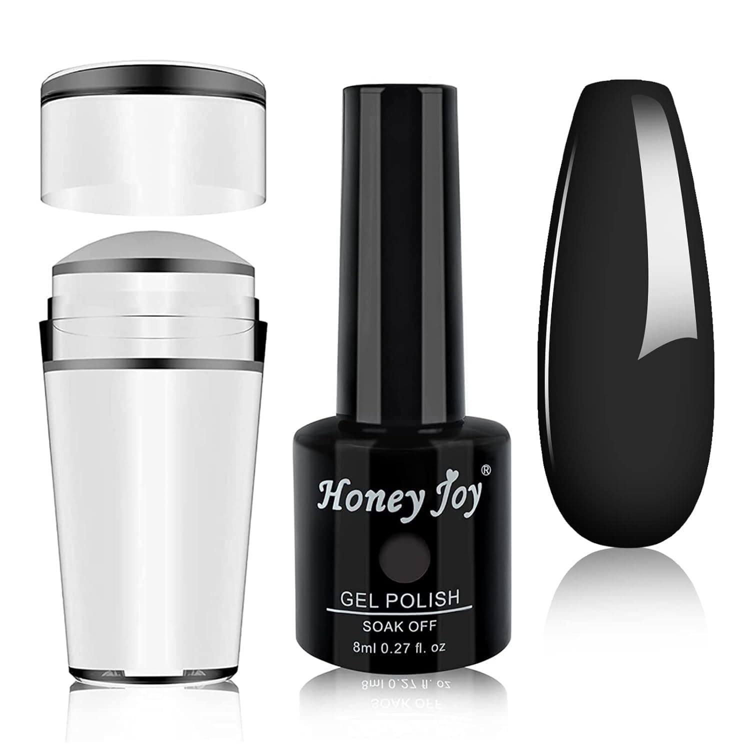 French Manicure Jelly Silicone Nail Stamper with 8 ml Black Gel Polish Kit Set,Clear Transparent Soft Stamp and Scraper for Nail Art Template Plate Printer Tool,HJ-NAT074-Gel-Black Set