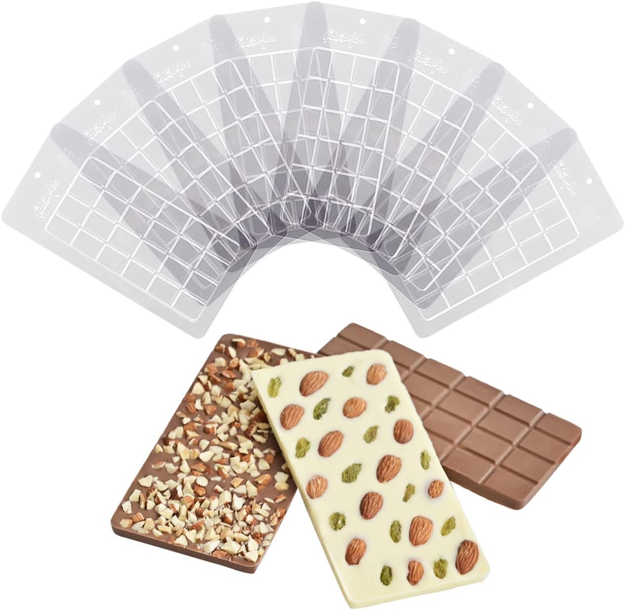 AIKEFOO Break-Apart Chocolate Molds,Set of 8 Packs Non-Stick Energy Bar Molds,Candy molds Food contact materials Transparent Hard PET.