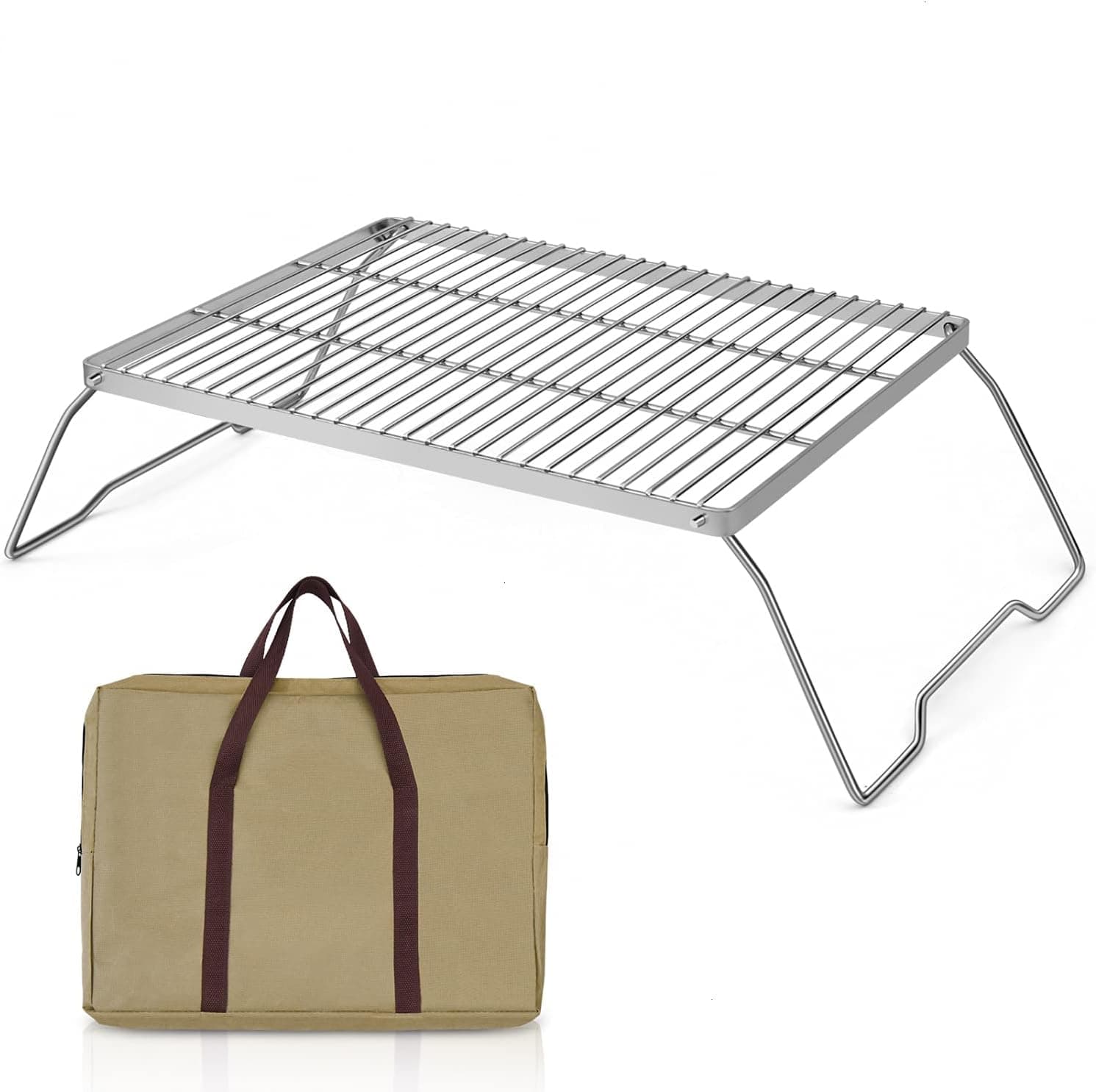 Gonioa Folding Campfire Grill with Legs & Carrying Bag, 304 Stainless Steel Grate Barbeque Grill, Portable Camping Grill with Legs and Carrying Bag for Backpacking, Hiking, Picnics, Fishing