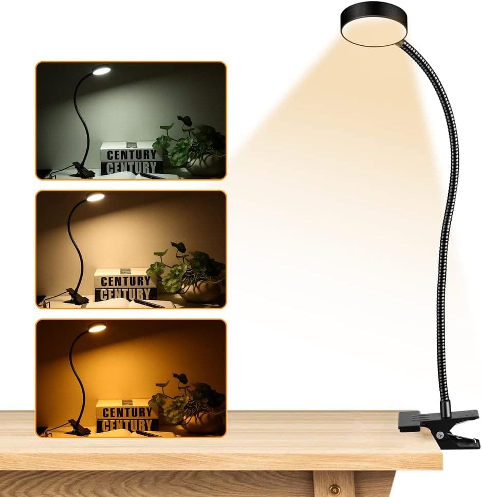 Desk Lamp Clip on Light, Desk Light 48 LED Lamp with 3 Lighting Modes 10 Brightness Levels, Eye Protection Book Clamp Light, 360 ° Flexible Gooseneck Clamp Lamp for Desk Headboard and Office